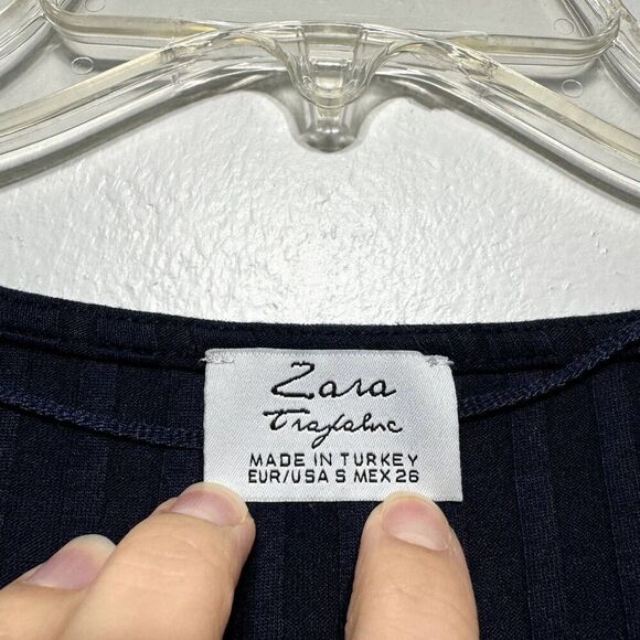 Zara Trafaluc Blouse V-Neck Pullover Navy Blue Top Boxy Oversized Women sz Small - Picture 4 of 6